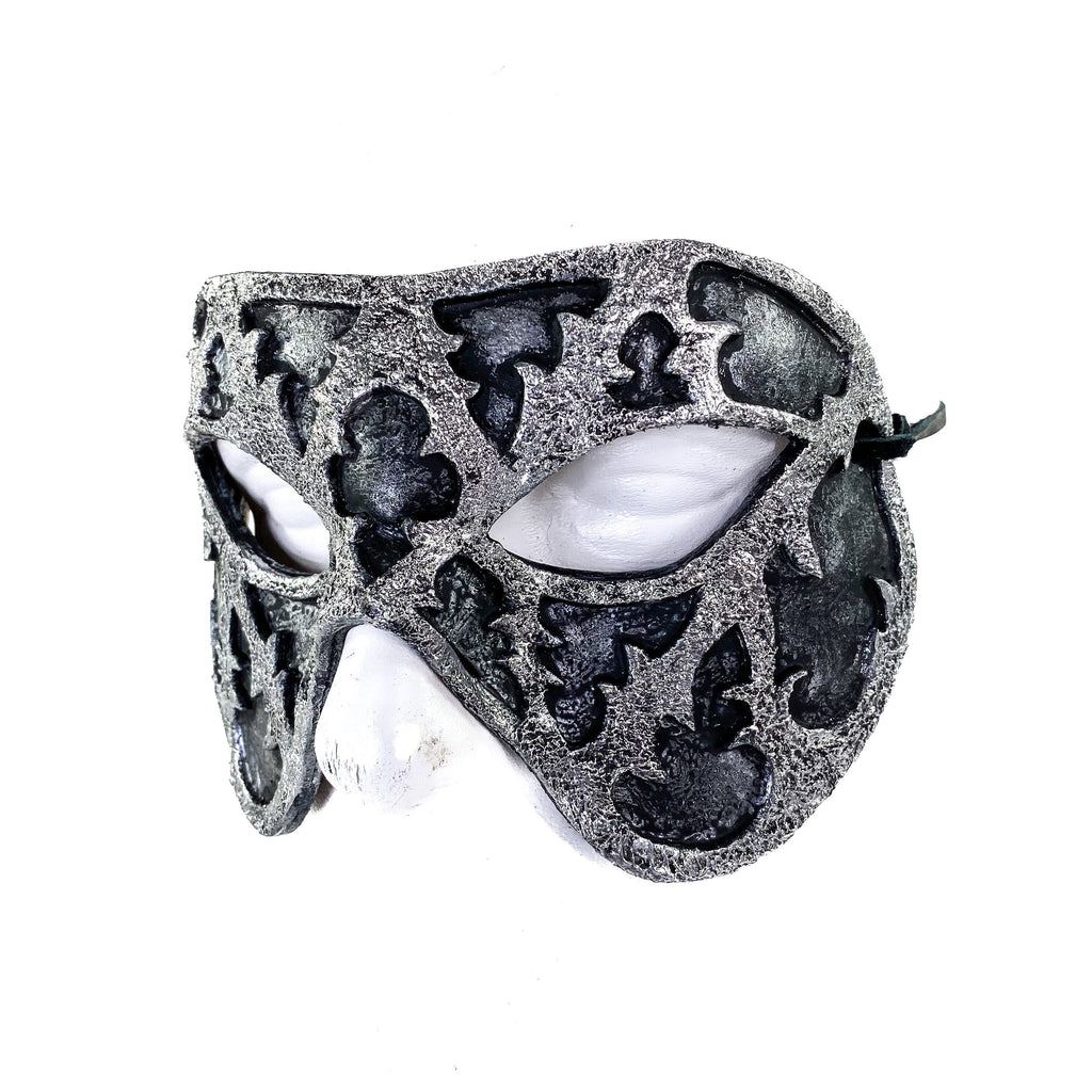 Dual Layer Handmade Genuine Leather Mask in Silver and Black