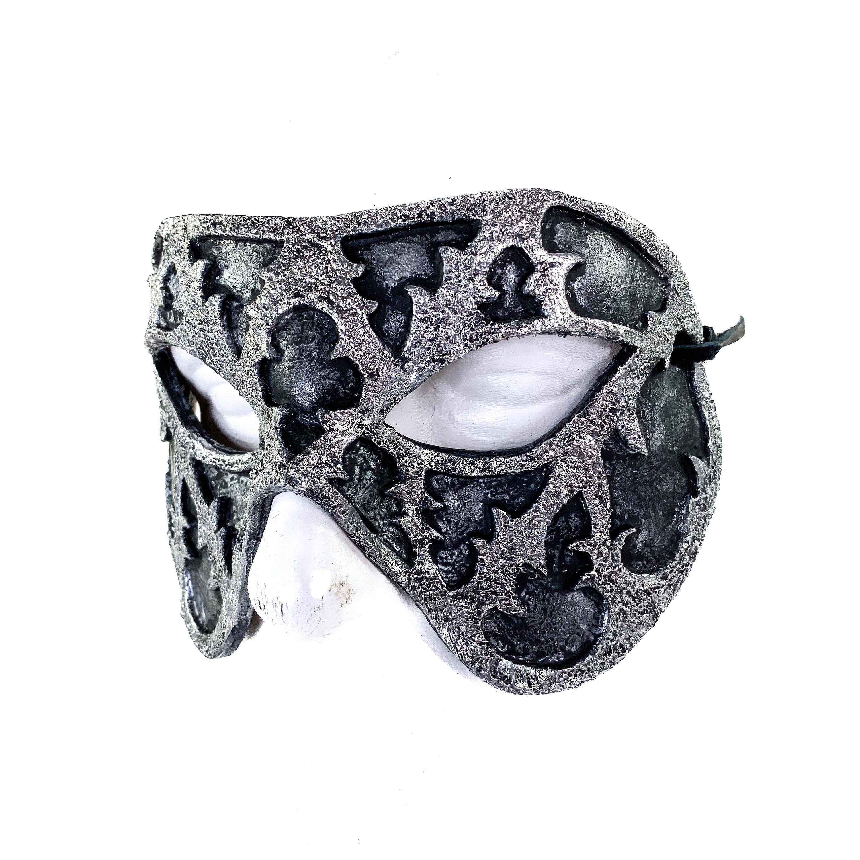 Dual Layer Handmade Genuine Leather Mask in Silver and Black