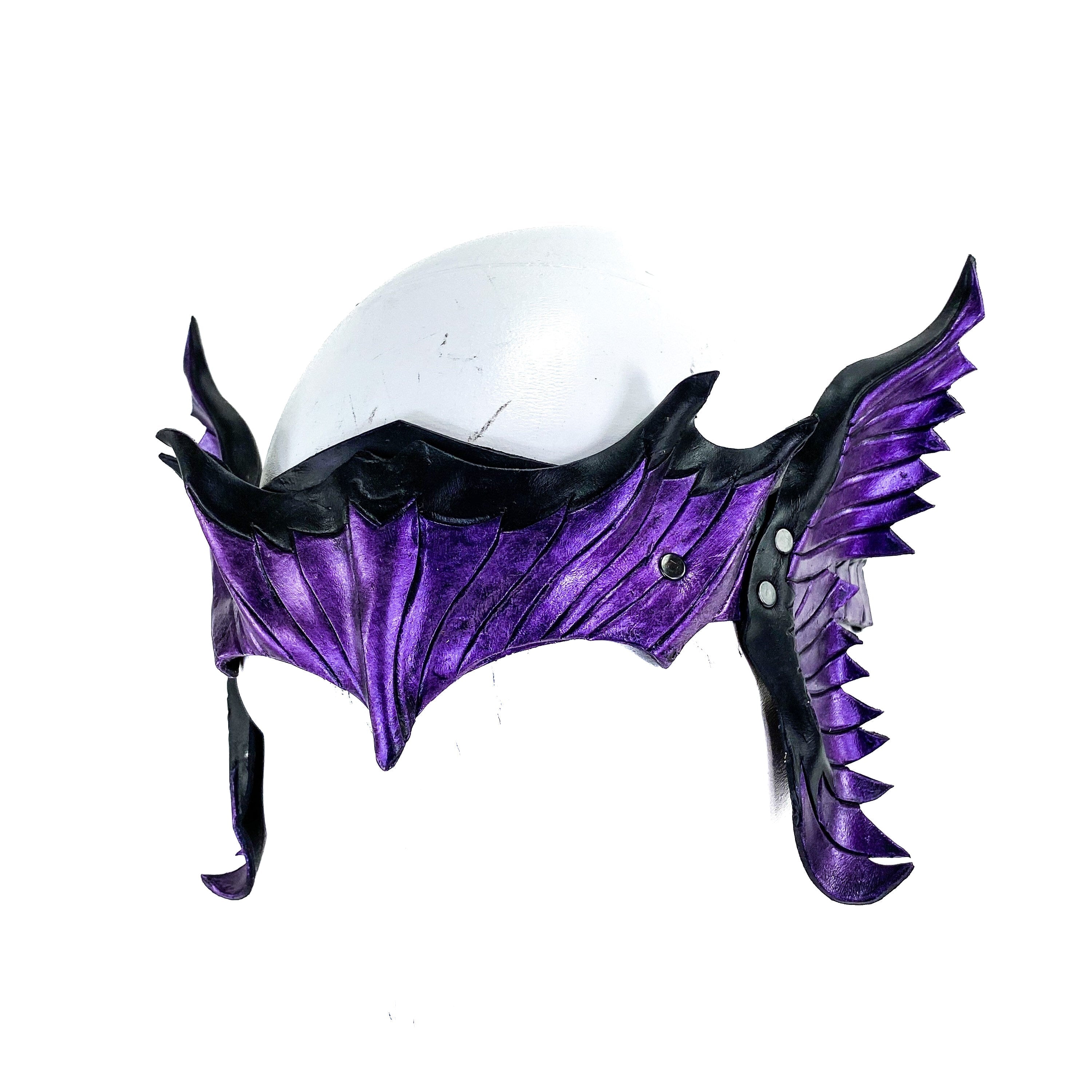Masquerade Crown of Handmade Genuine Leather in  Purple and Black