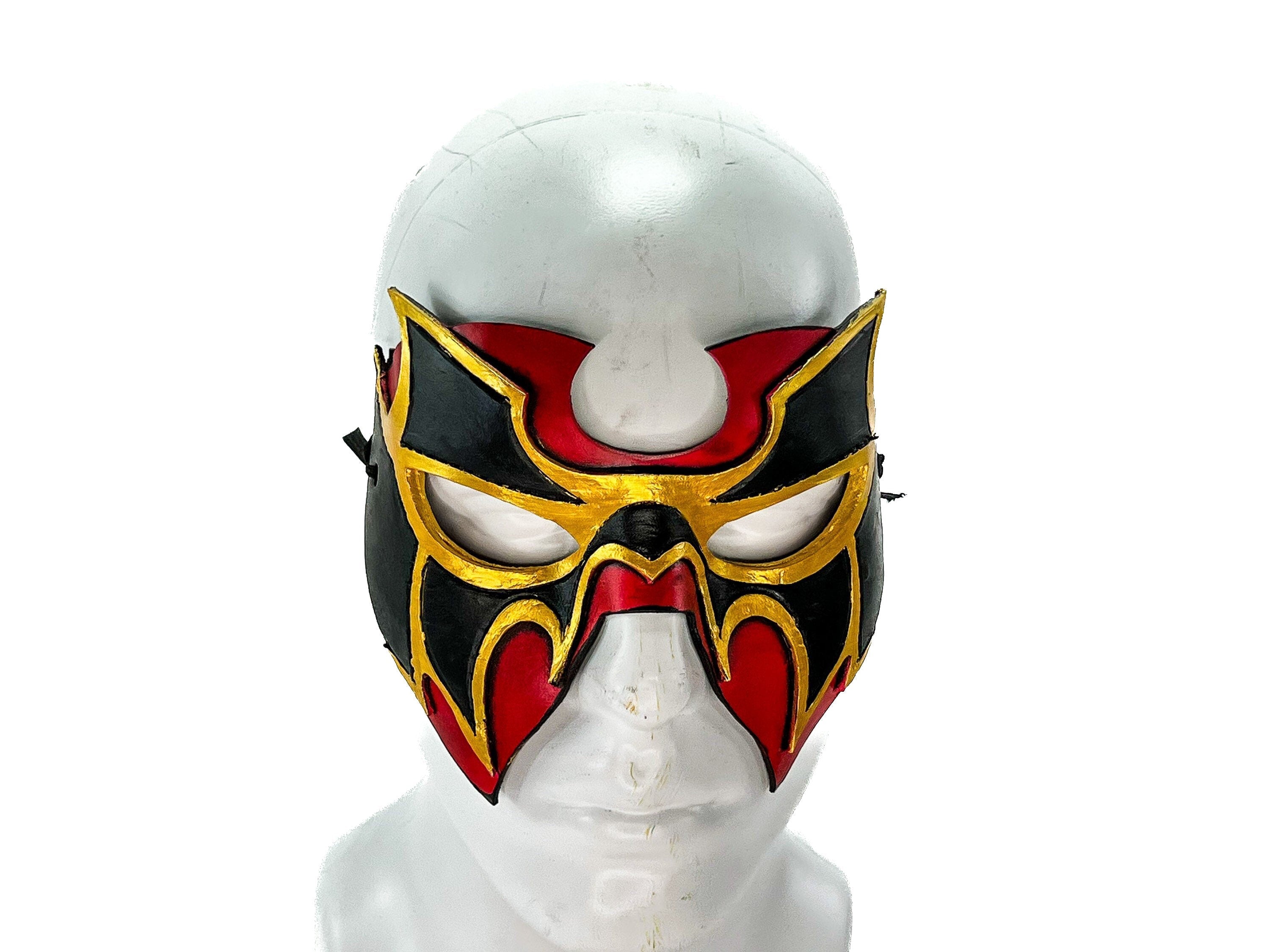 Super Hero Wrestling Mask Handmade Genuine Leather Mask in Red and Gold
