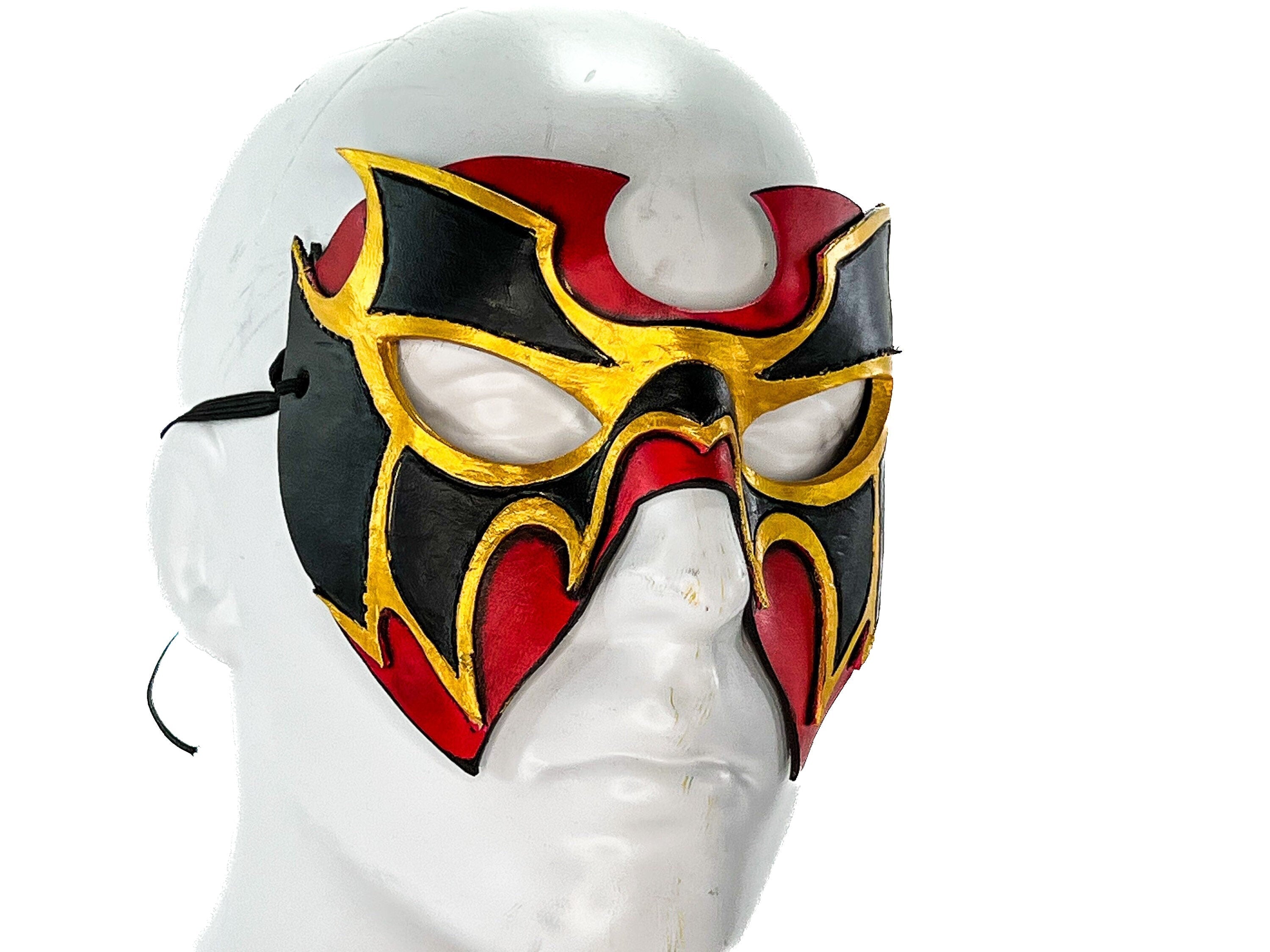 Super Hero Wrestling Mask Handmade Genuine Leather Mask in Red and Gold