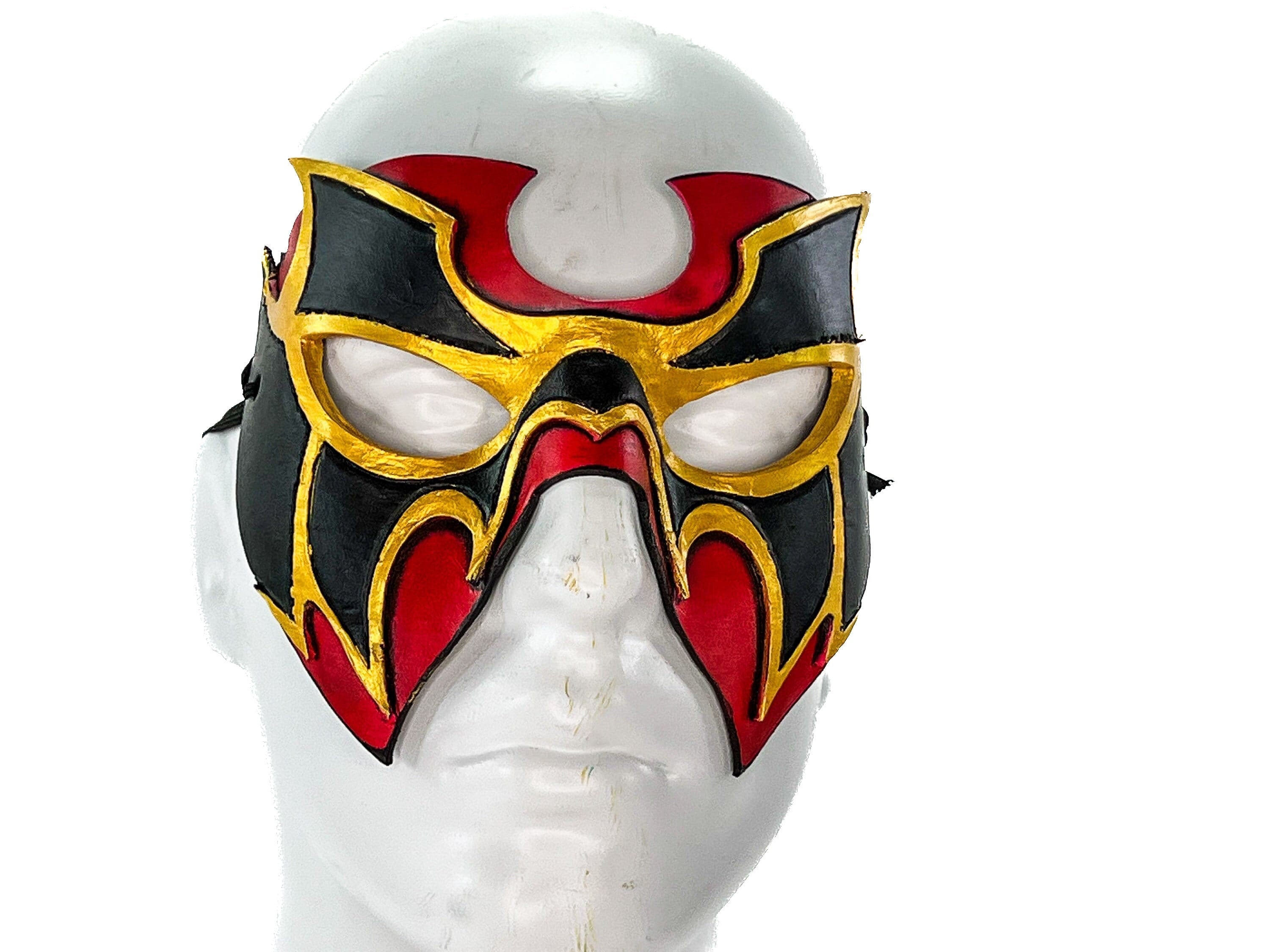 Super Hero Wrestling Mask Handmade Genuine Leather Mask in Red and Gold