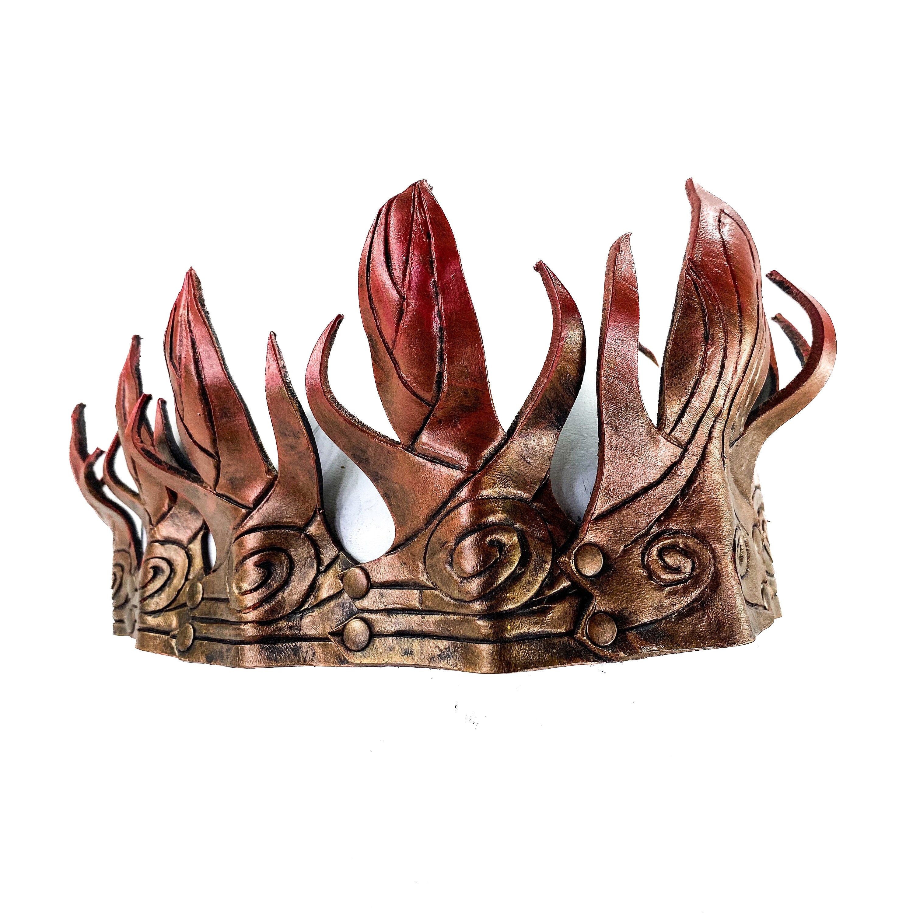 Masquerade Crown of Handmade Genuine Leather in  Gold and red gradient