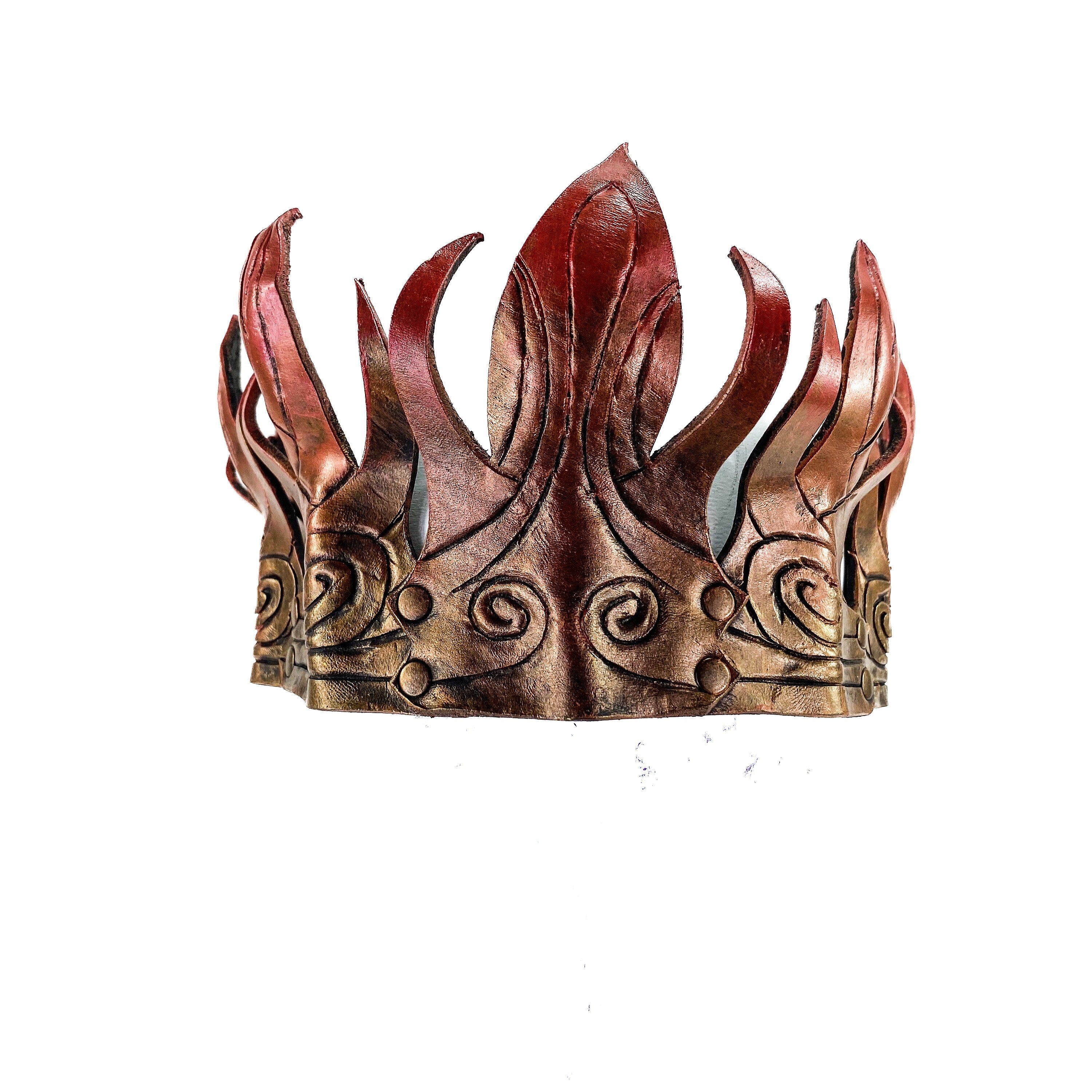 Masquerade Crown of Handmade Genuine Leather in  Gold and red gradient