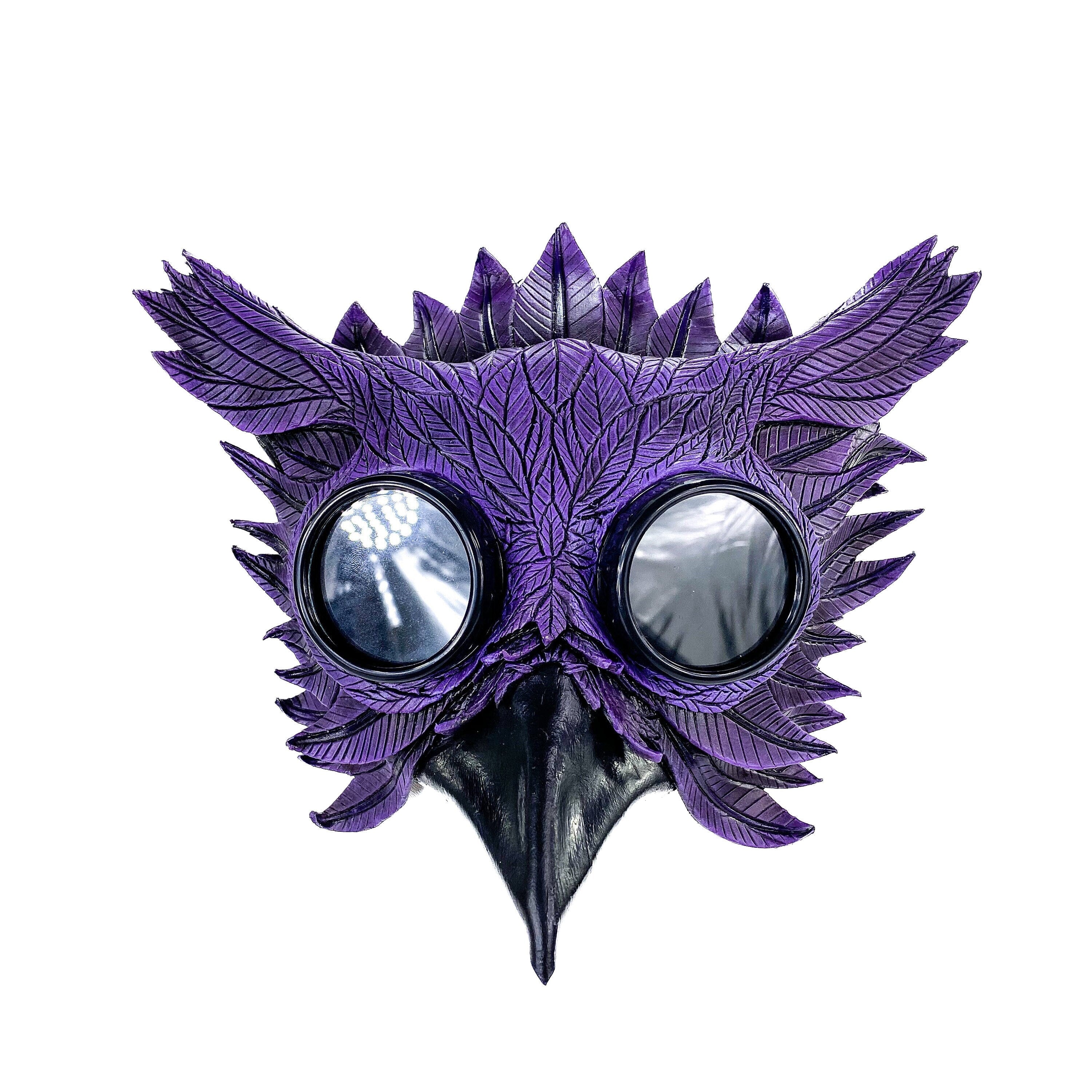 Purple Horned Owl Goggles Handmade Genuine Leather Mask