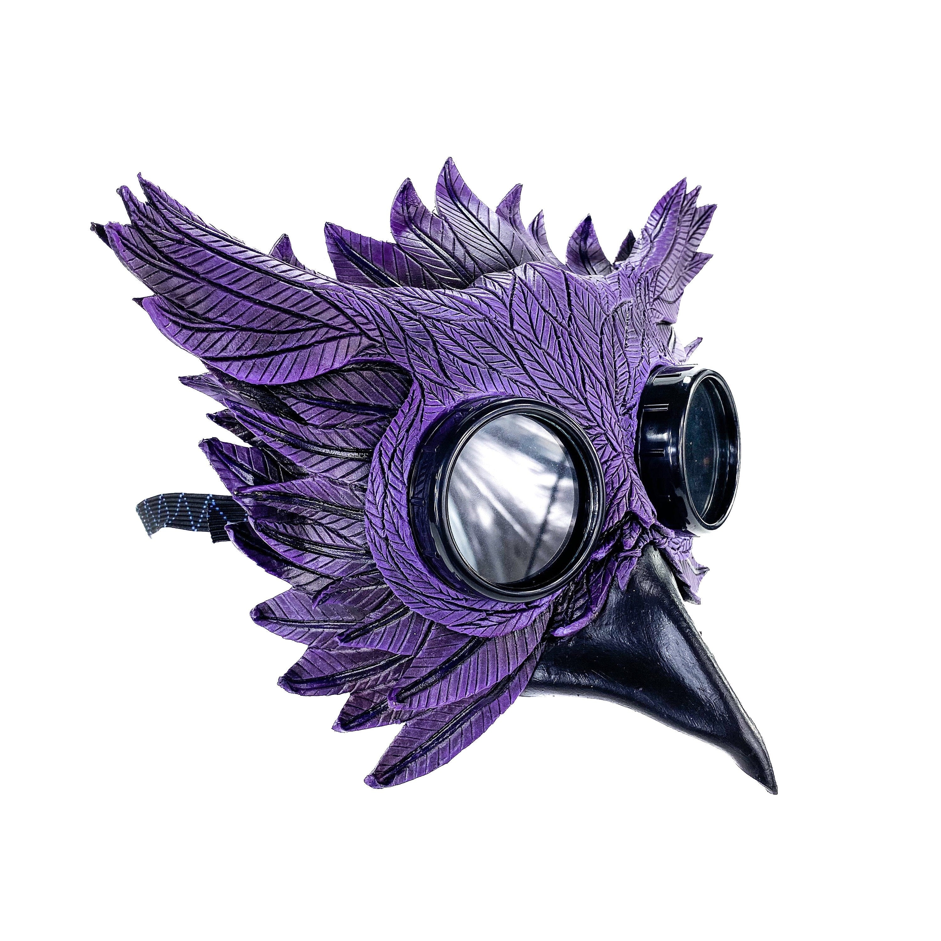 Purple Horned Owl Goggles Handmade Genuine Leather Mask
