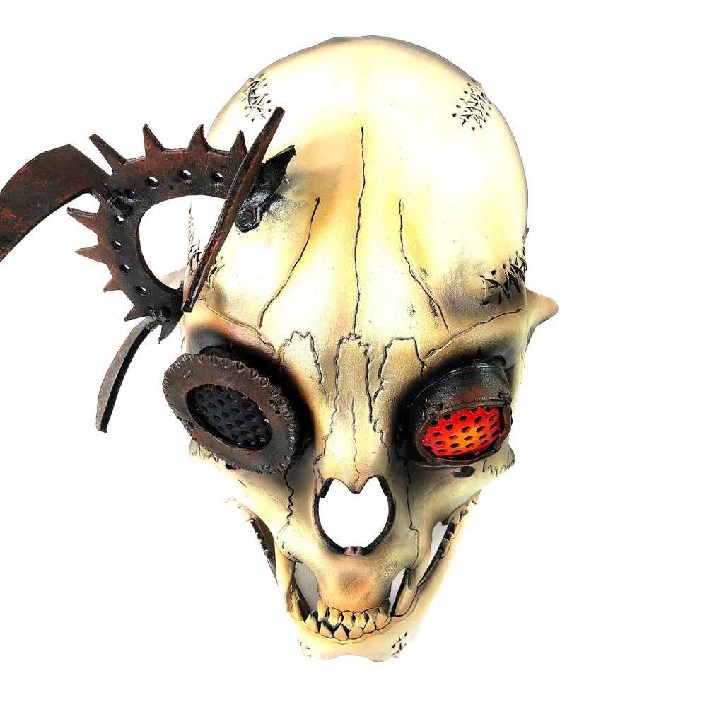 Handcrafted Genuine Leather Dimensional Cat Skull Robot Mask