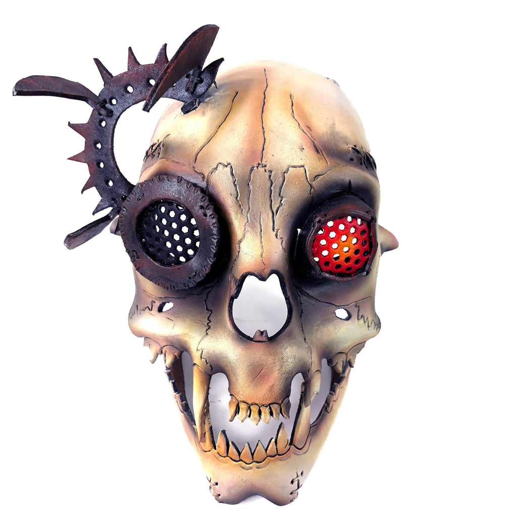 Handcrafted Genuine Leather Dimensional Cat Skull Robot Mask