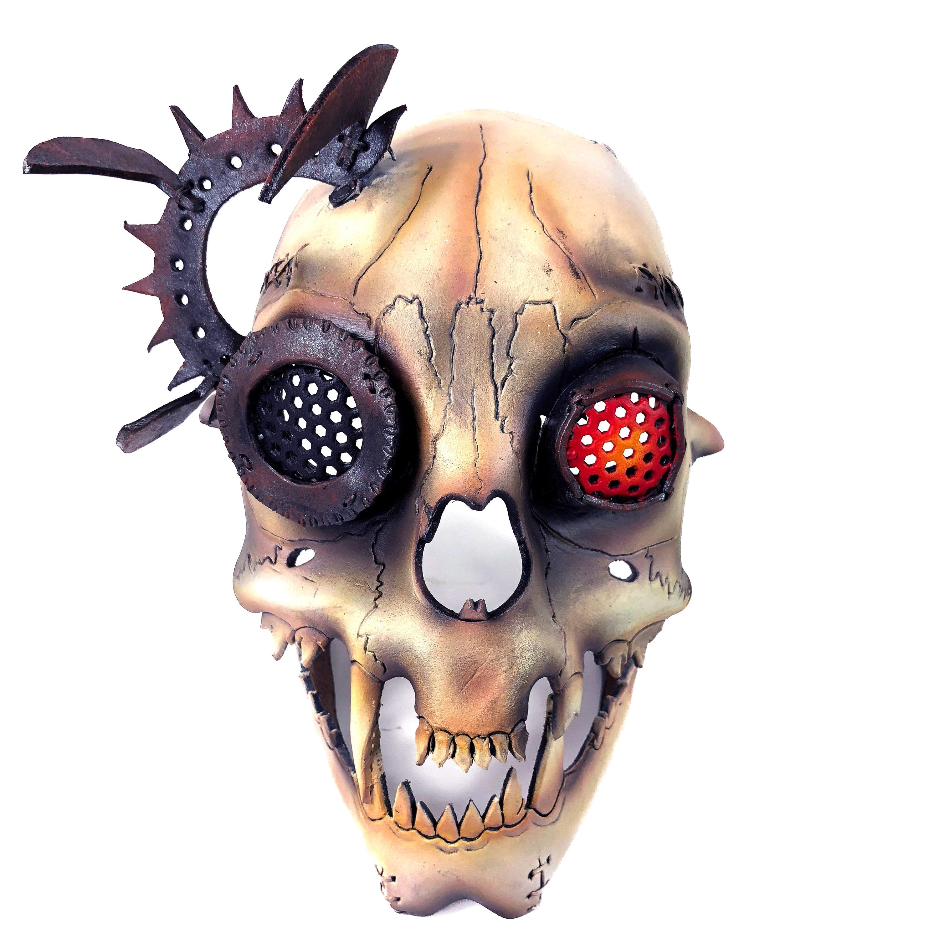 Handcrafted Genuine Leather Dimensional Cat Skull Robot Mask