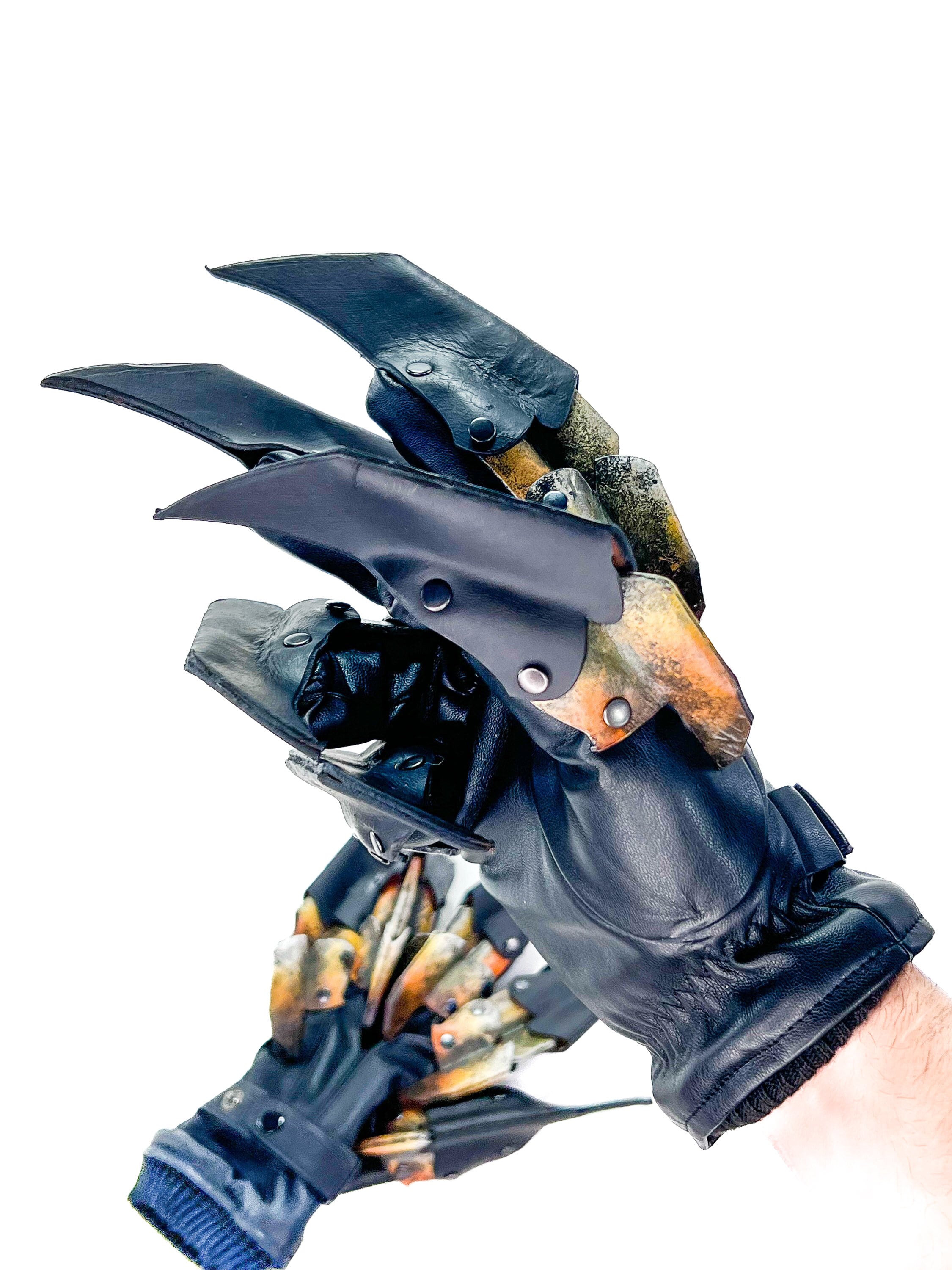 One Set of Two Handcrafted Genuine Leather Gloves with Claws in Hawk Colors