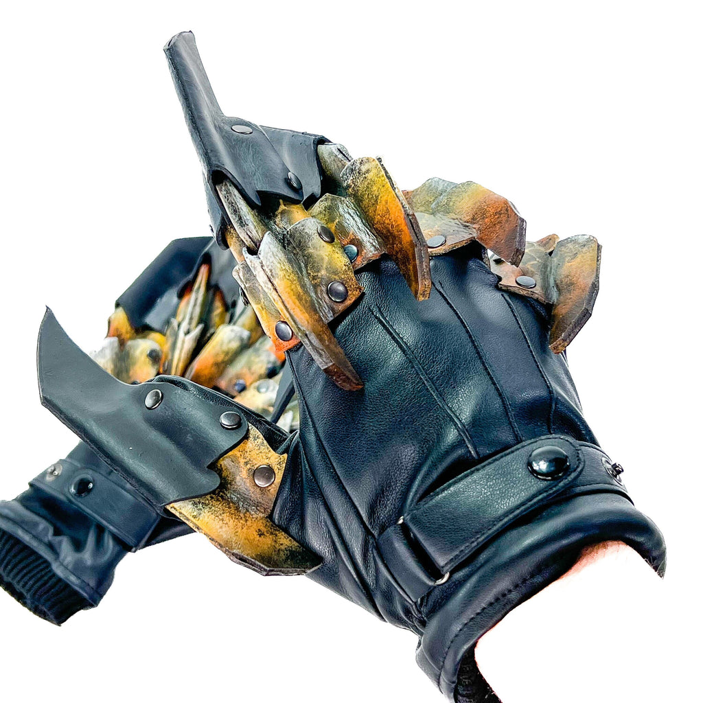 One Set of Two Handcrafted Genuine Leather Gloves with Claws in Hawk Colors