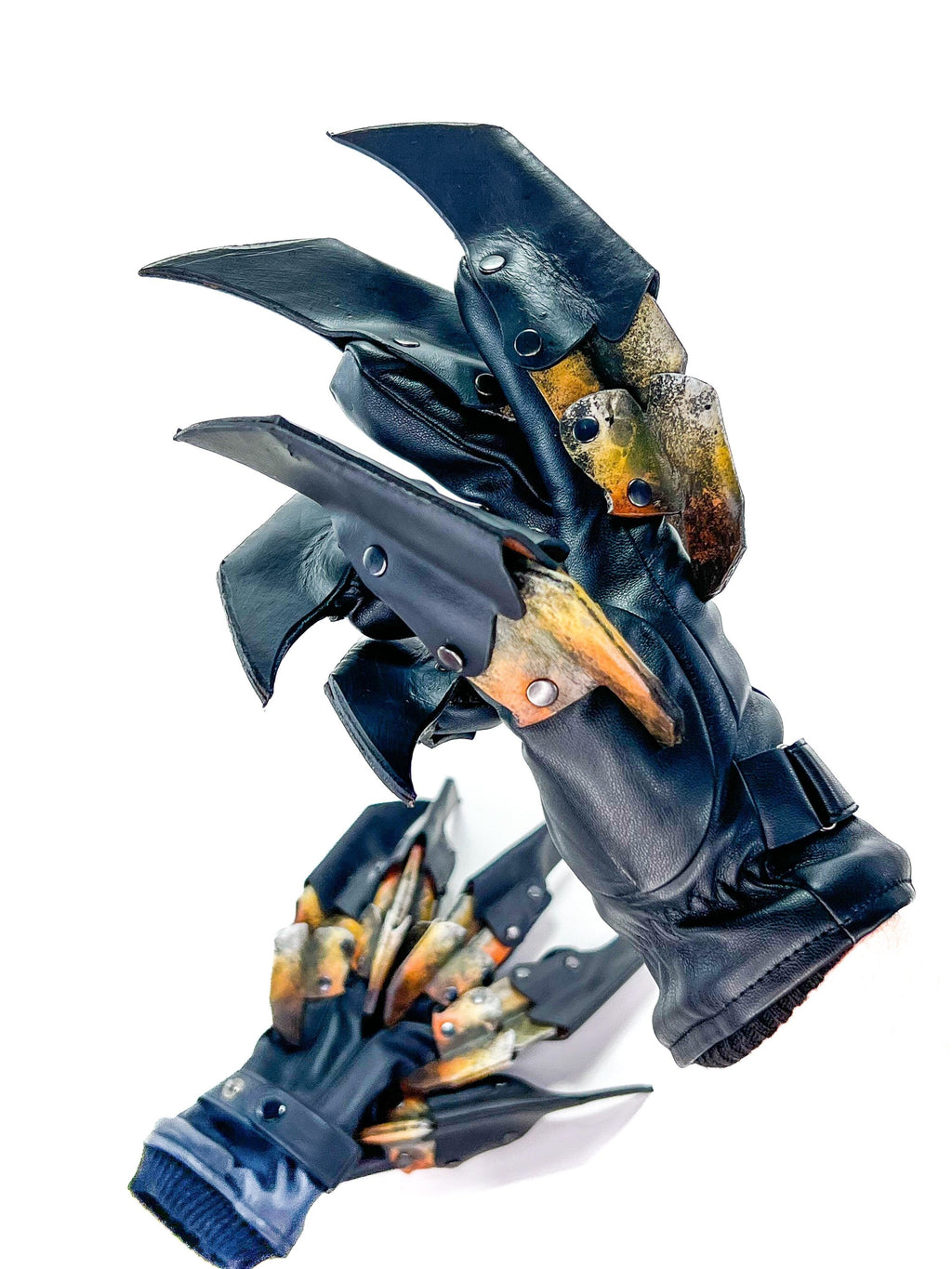 One Set of Two Handcrafted Genuine Leather Gloves with Claws in Hawk Colors