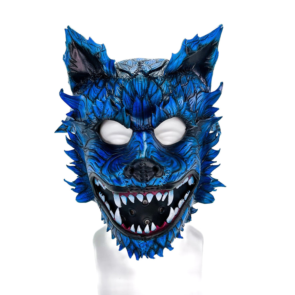 In Stock - The Blue Lycan - Handmade Genuine Leather Helmet Mask