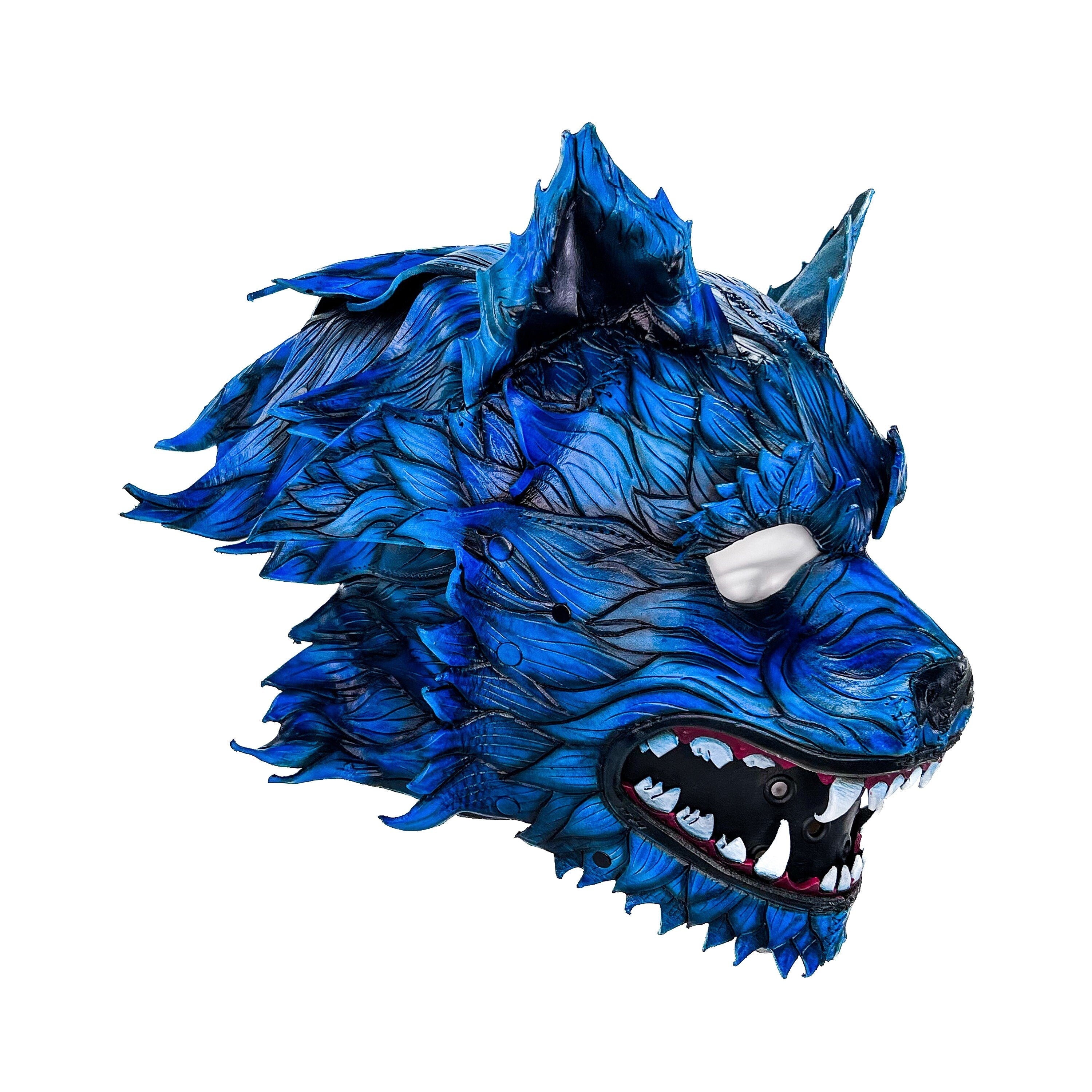 In Stock - The Blue Lycan - Handmade Genuine Leather Helmet Mask