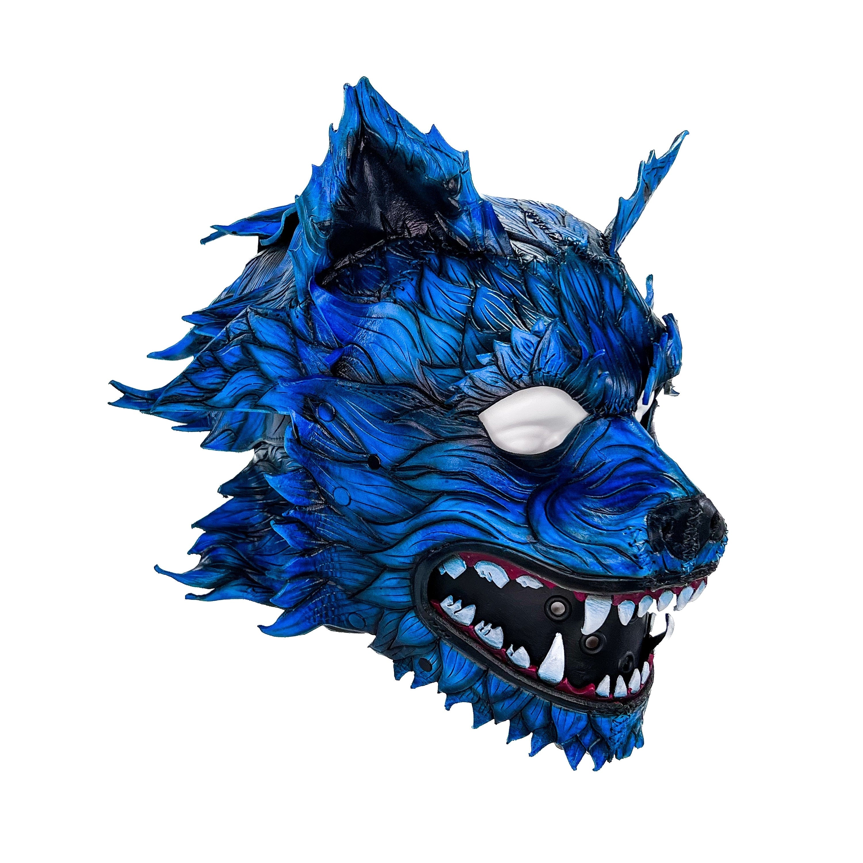 In Stock - The Blue Lycan - Handmade Genuine Leather Helmet Mask