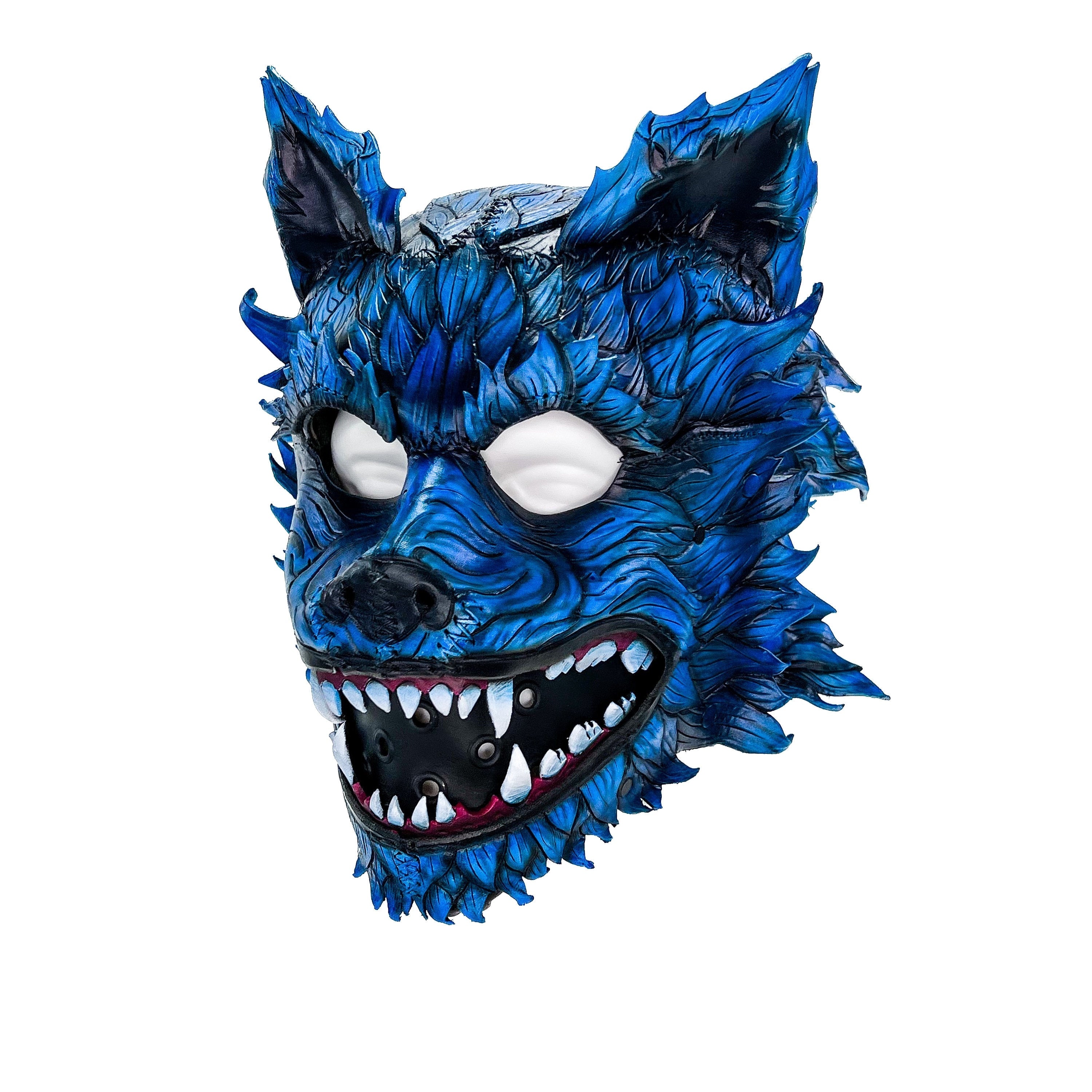 In Stock - The Blue Lycan - Handmade Genuine Leather Helmet Mask