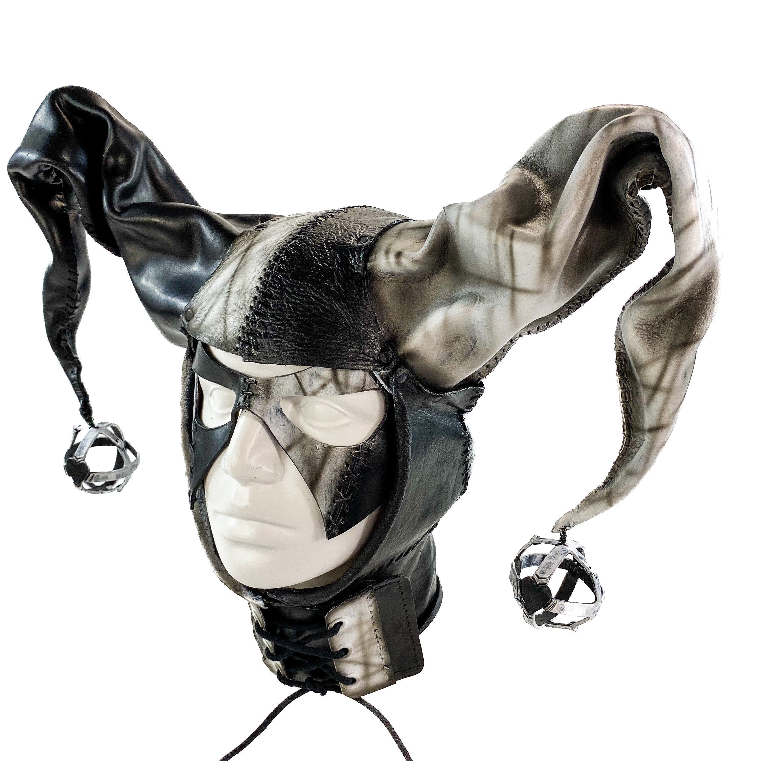 In Stock - Handcrafted Genuine Leather Jester Mask in Black and White