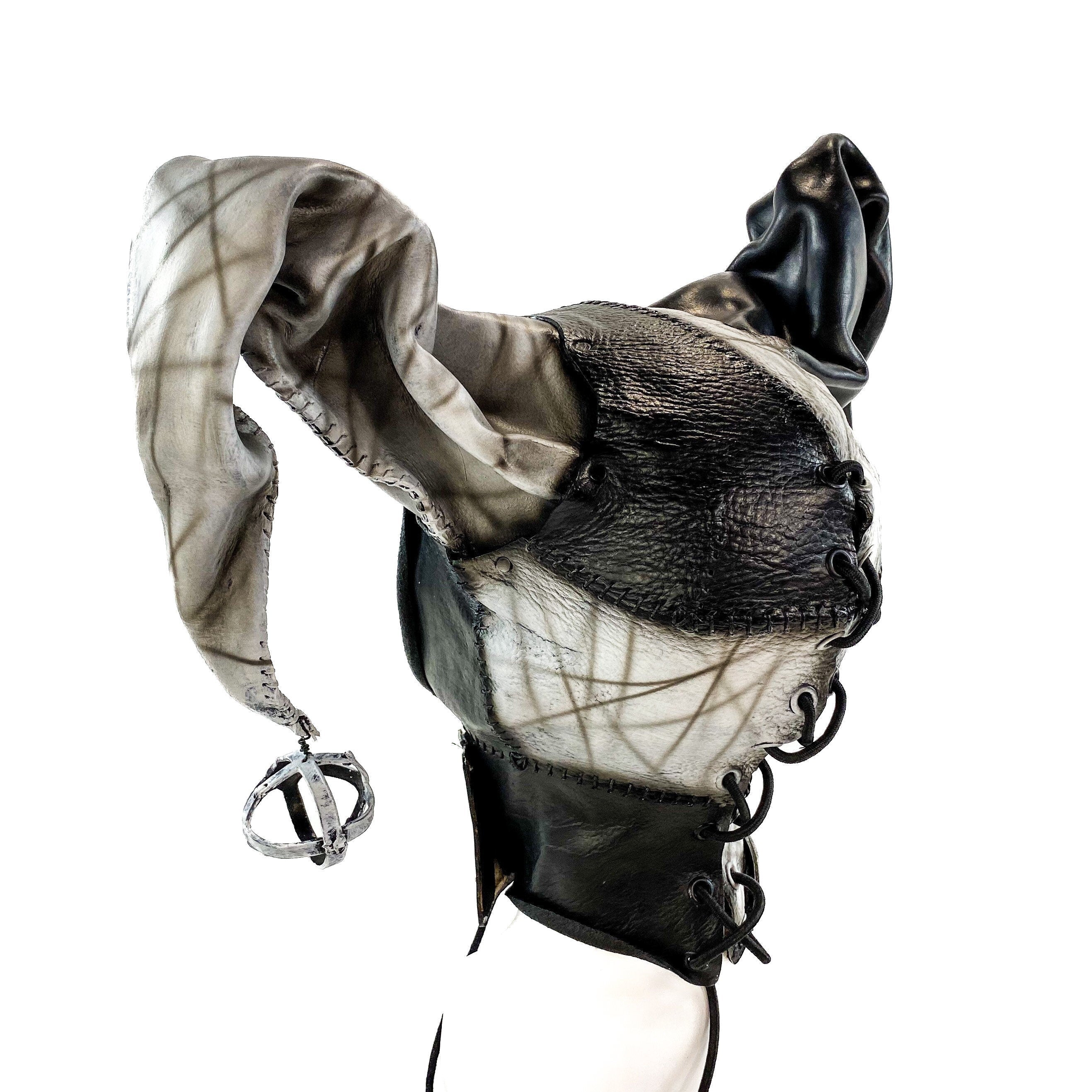 In Stock - Handcrafted Genuine Leather Jester Mask in Black and White