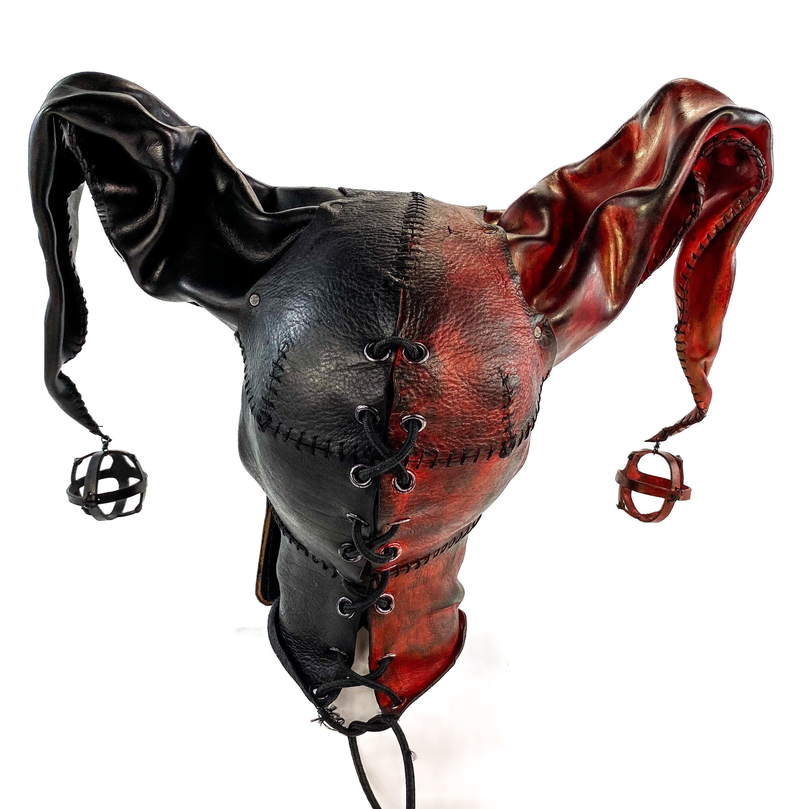 Jester Helmet Genuine Leather Mask in Red and Black