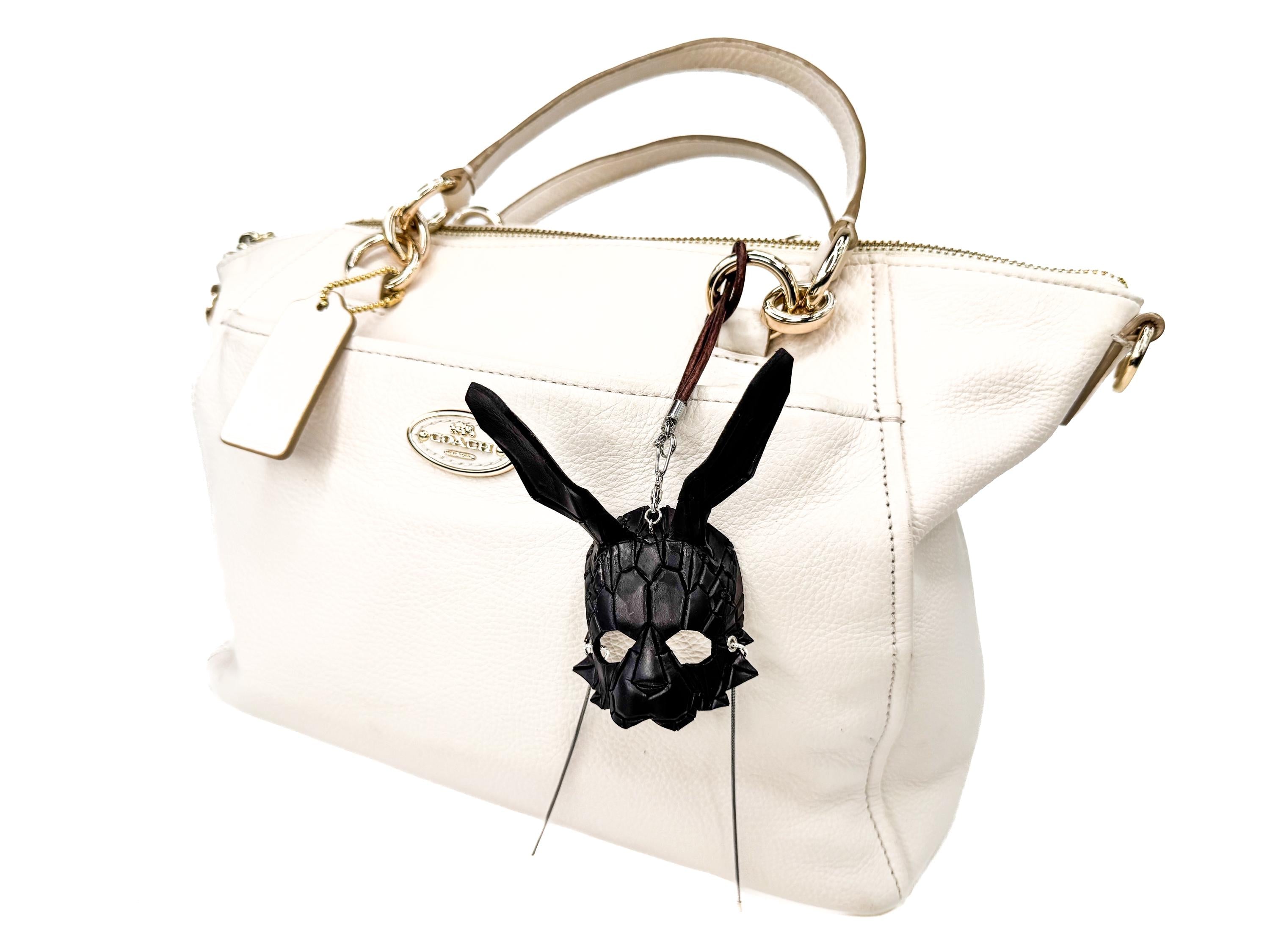 Geometric Bunny Leather Mini Mask – Handcrafted Charm for Rearview Mirrors, Handbags, Lanyards, Party Favors & More