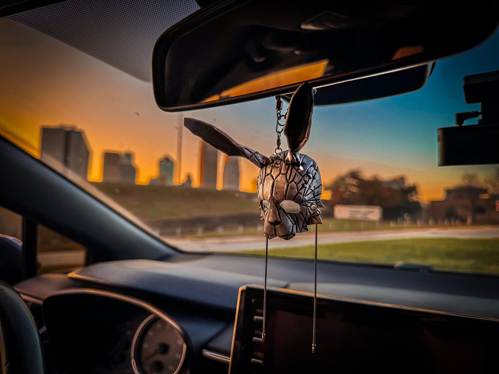 Geometric Bunny Leather Mini Mask – Handcrafted Charm for Rearview Mirrors, Handbags, Lanyards, Party Favors & More