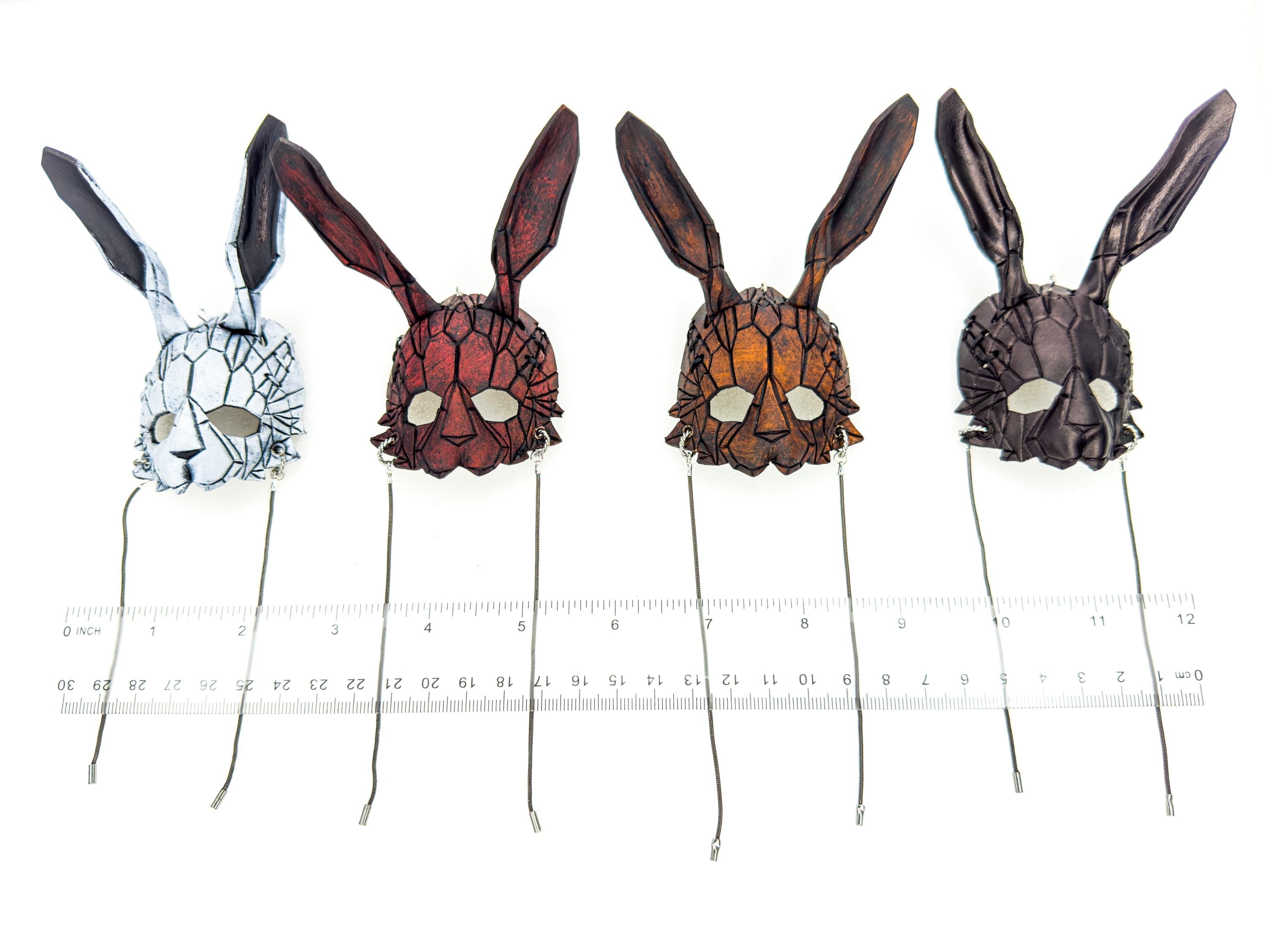 Geometric Bunny Leather Mini Mask – Handcrafted Charm for Rearview Mirrors, Handbags, Lanyards, Party Favors & More