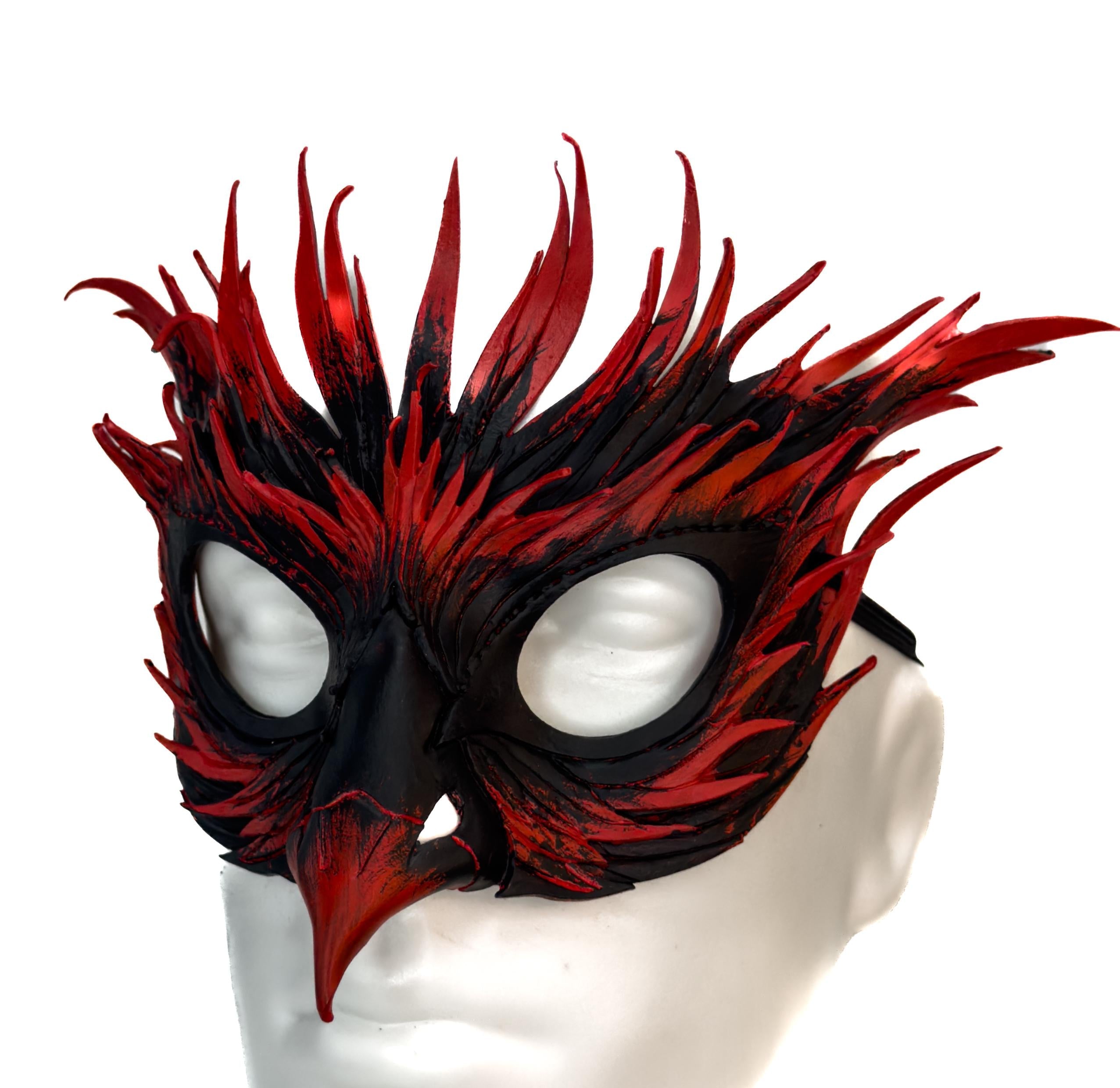 Layered Red Phoenix Handmade Genuine Leather Mask