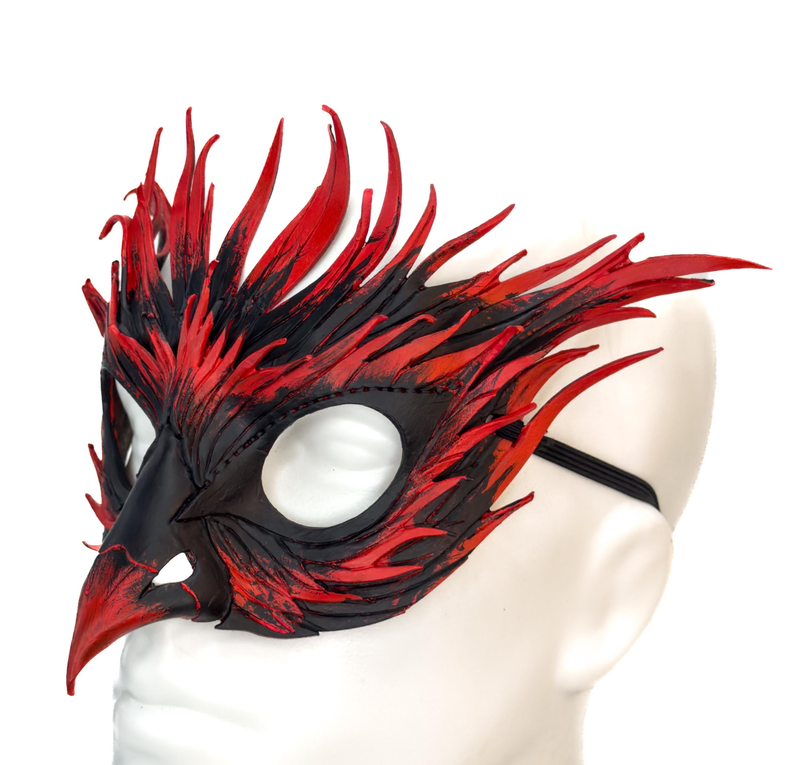 Layered Red Phoenix Handmade Genuine Leather Mask