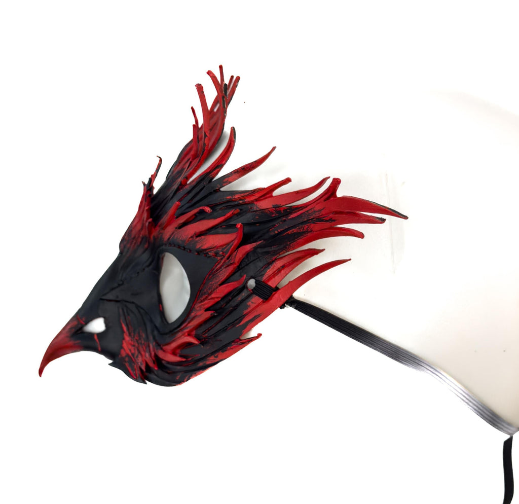 Layered Red Phoenix Handmade Genuine Leather Mask