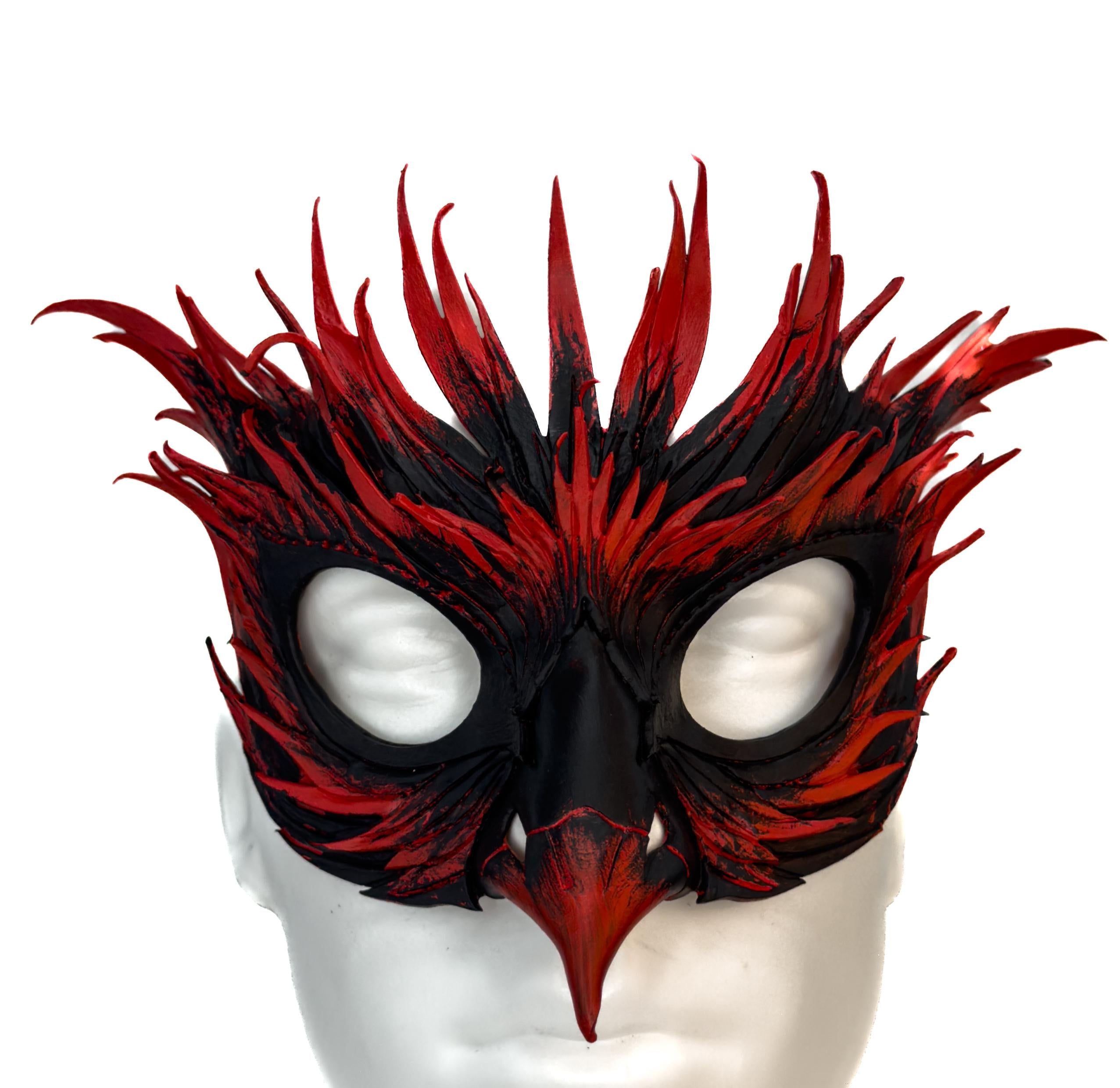 Layered Red Phoenix Handmade Genuine Leather Mask
