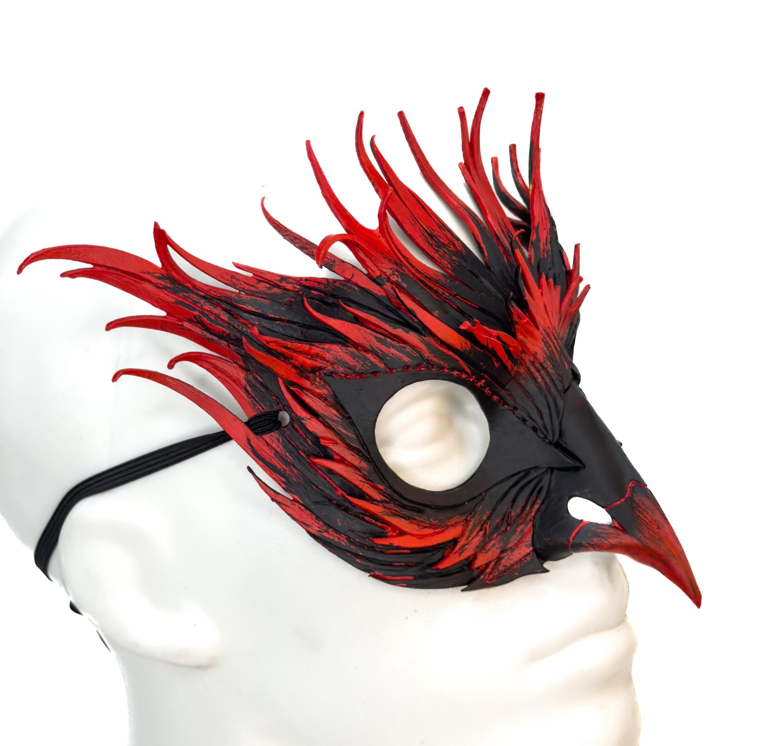 Layered Red Phoenix Handmade Genuine Leather Mask