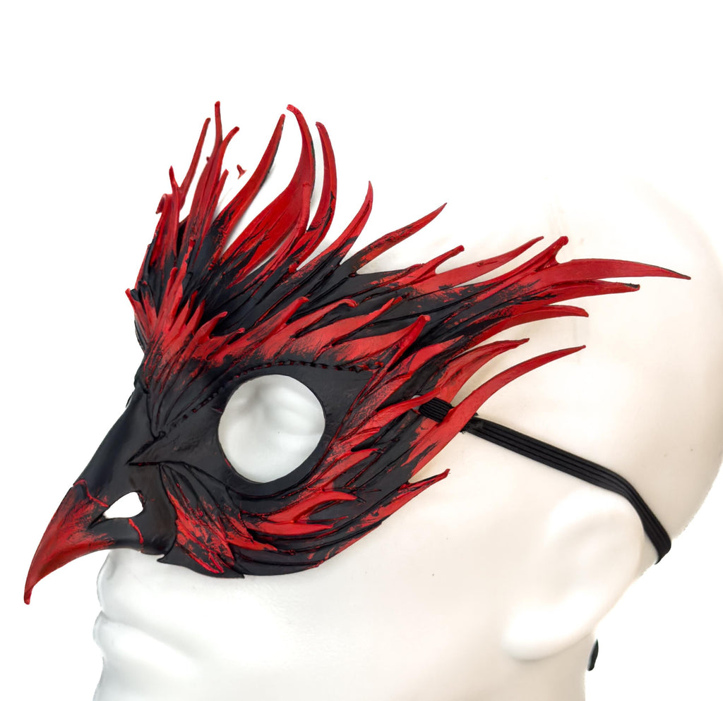 Layered Red Phoenix Handmade Genuine Leather Mask
