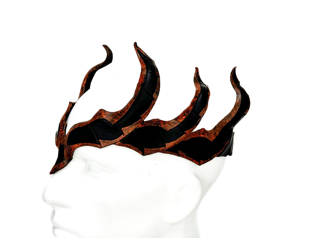 Rust Colored Masquerade Crown of Handmade Genuine Leather in  Green and Black