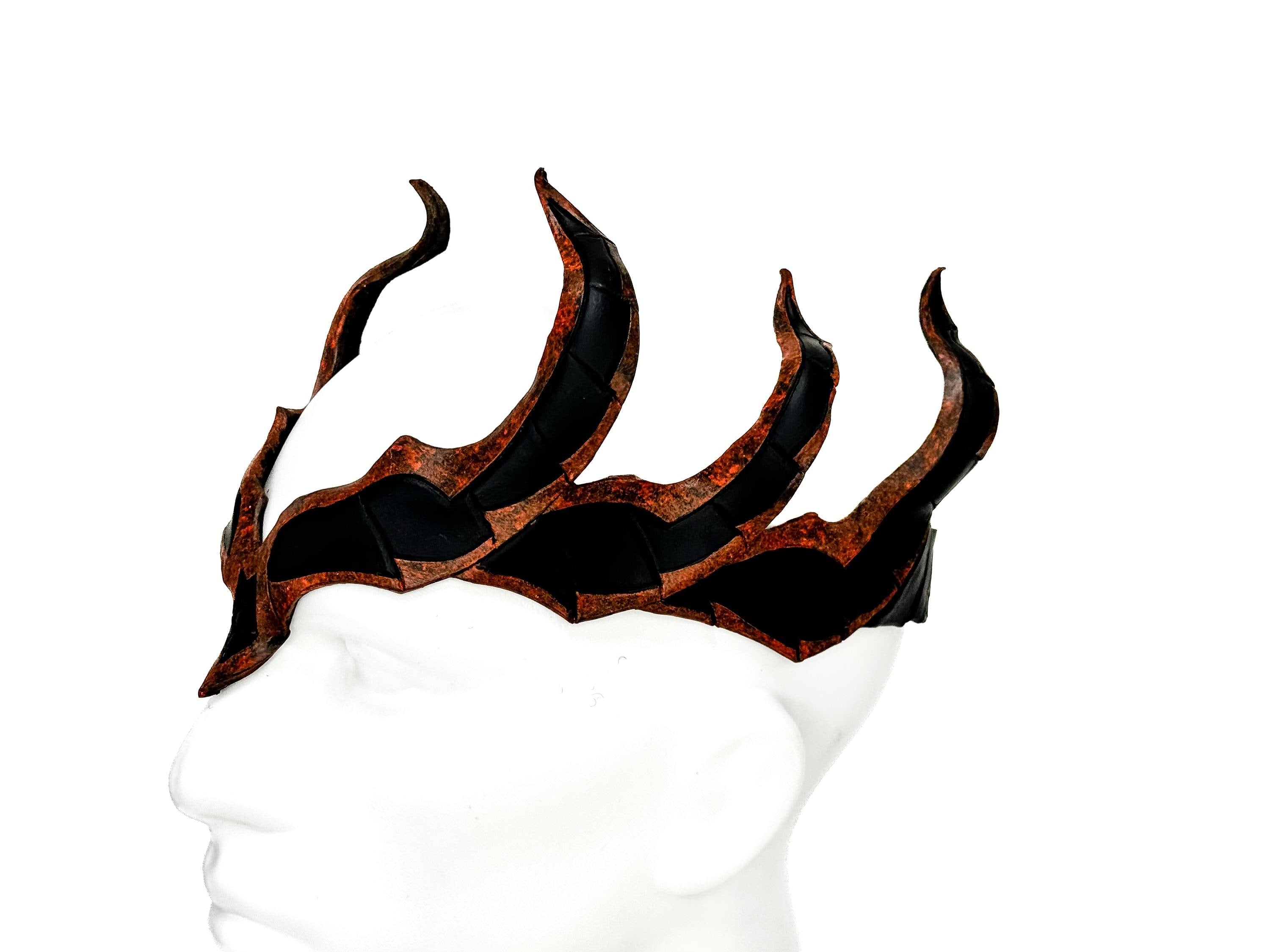 Rust Colored Masquerade Crown of Handmade Genuine Leather in  Green and Black